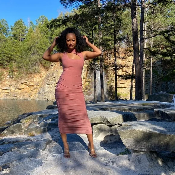 tall cut out dress Pink Tall Cut Out Ruffle Maxi Dress